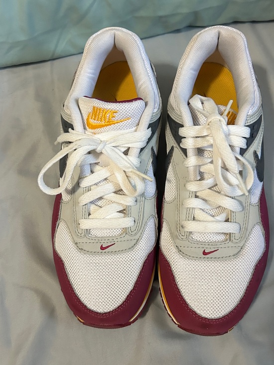 Nike Shoes - Nike Women’s White Gray Burgundy Sneakers with Yellow Accents